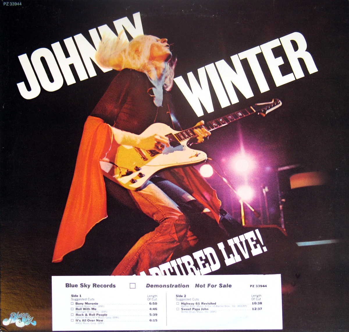 Album Front Cover Photo of JOHNNY WINTER - Captured Live Promotional Copy